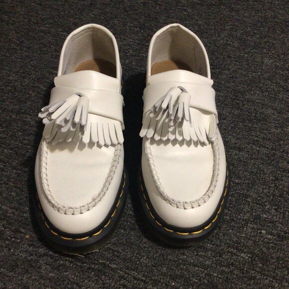 Dr. Martens Adrian Yellow Stitch Leather Tassel Loafers in White Adrian Yellow - Picture 2 of 7